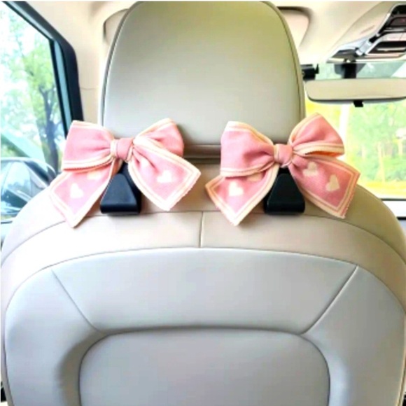 2 Piece: Pink & White Bow Handbag Car Hooks, NWOT - Picture 1 of 2